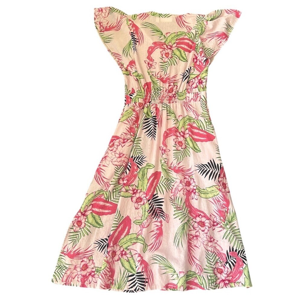Rafaella Dress Womens M Pink Green Tropical Floral Button Front Midi - Picture 4 of 11